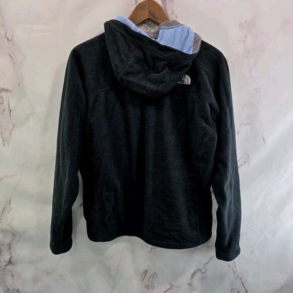 The North Face Jacket Women Small Black Blue Micro Grid Fleece Zip Hood Windwall - Picture 5 of 12